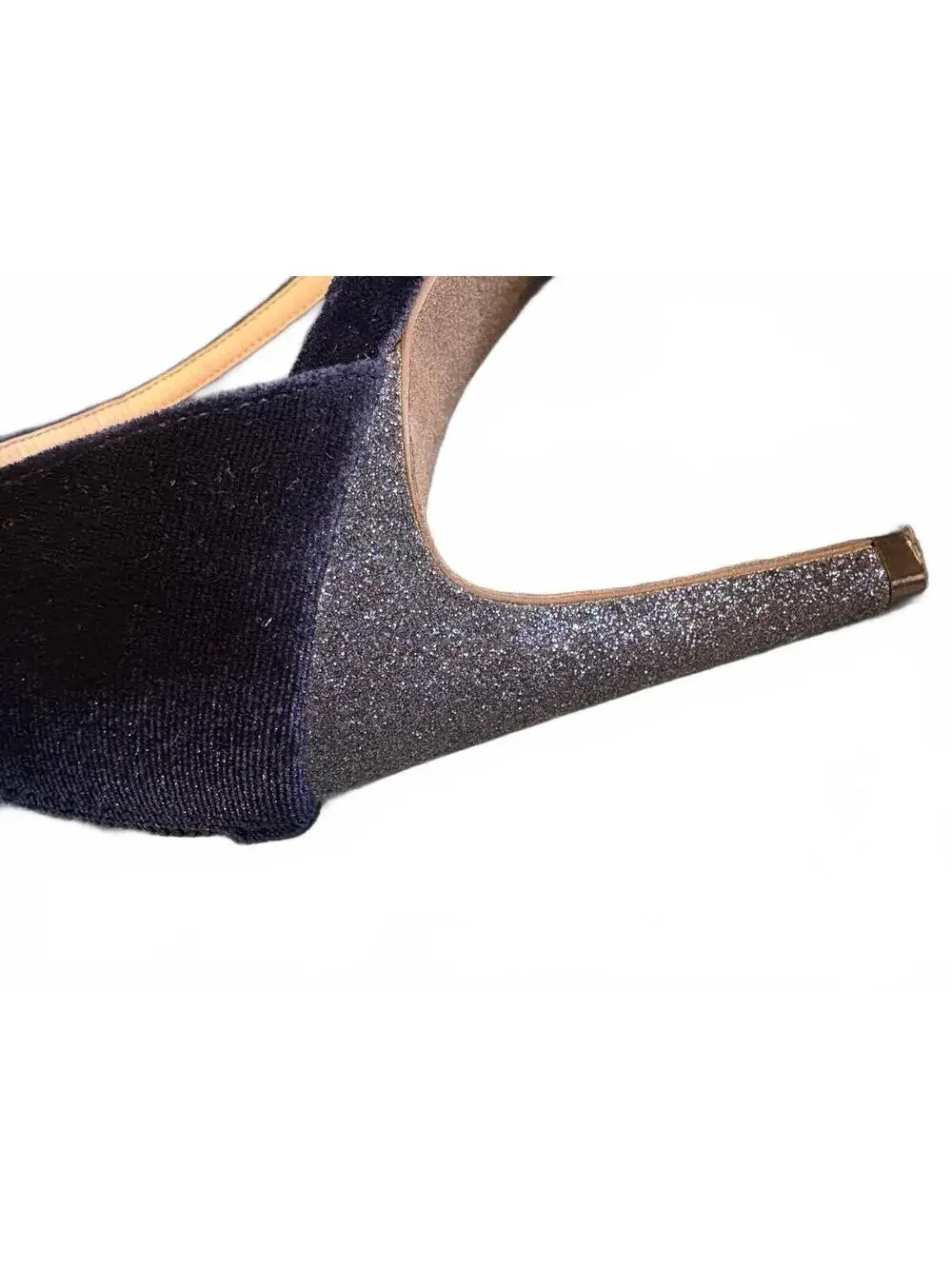 Vintage Cole Haan Women's Navy Blue Velvet Ankle Strap Glitter High Heel size 9
